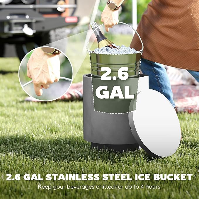HOMCOM 2.6 Gal Outdoor Cooler Side Table, 3-in-1 Cool Coffee Table with Storage, Removable Ice Bucket and Lid, Concrete Small Patio Table for Party, Poolside, Deck, Gray