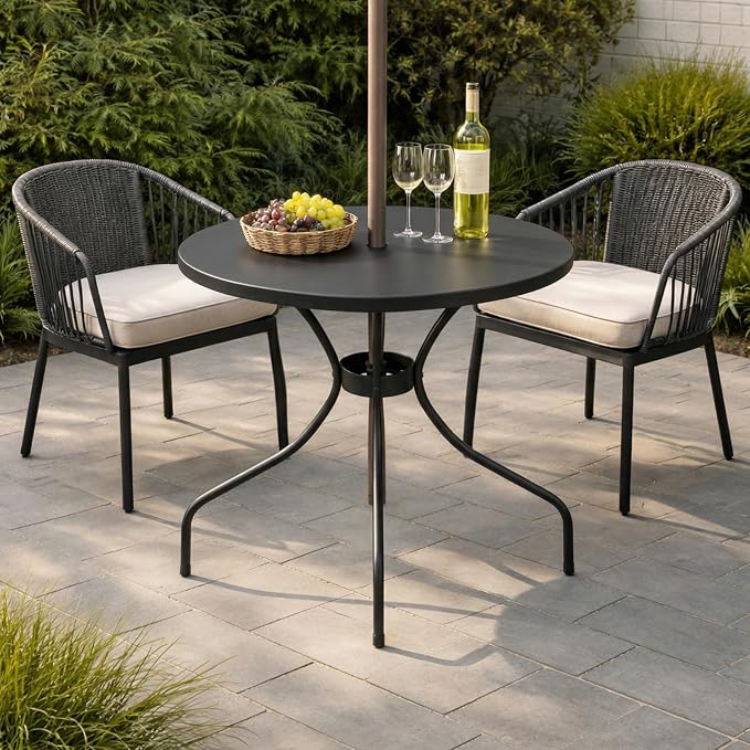 Novabright 15.75 Inch Outdoor Round Patio Umbrella Table Small Patio Round Metal Dining Table with 2 Inch Umbrella Hole Outdoor Cafe Tabletop for Yard Bistro Lawn Balcony Backyard