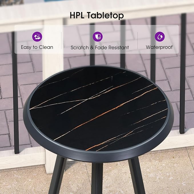 PURPLE LEAF Outdoor Round Table Height Counter Bistro Bar Table for Patio Garden Indoor Kitchen Dark Grey