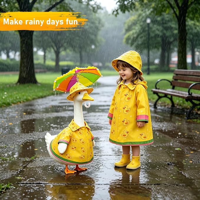 Porch Goose Raincoat Outfit 3Pc Set for 23 Inch Large Lawn Goose Statue - Yellow Waterproof Goose Clothes with Umbrella Hat -All Weather Outdoor Garden Patio Yard Front Porch Decor Goose Costume