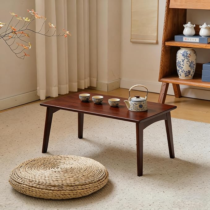 JIKUGO Bamboo Folding Coffee Table No Assembly Required Japanese Floor Table for Bedroom Living Room, Walnut, 26 x 15.8 x 11.8 Inches