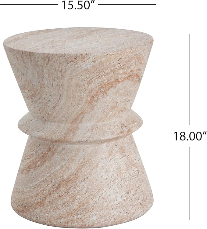Outdoor Side Table 15.5" Hourglass Shape Concrete Side Table, Patio Tables for Outside Decorative Garden Stools, No Assembly Accent Table for Patio Porch Living Room, Beige