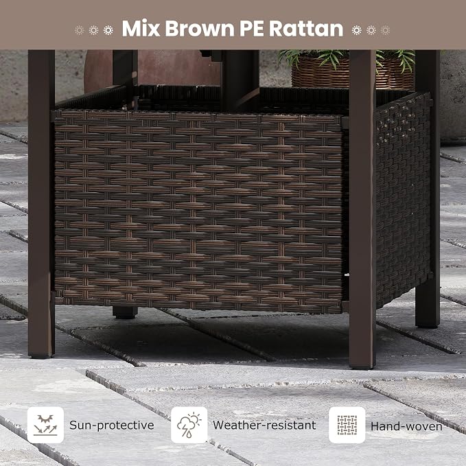 RELAX4LIFE Wicker Outdoor Side Table - Rattan Square Patio End Table with 1.93” Umbrella Hole & Rustproof Frame, Outside Umbrella Stand for Garden Deck Porch Balcony Poolside Backyard