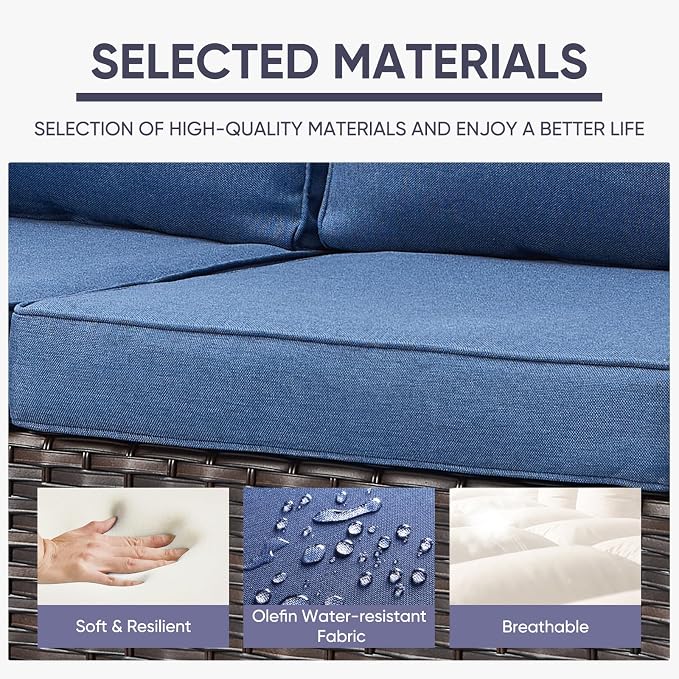 Belord 7 Piece Outdoor Furniture Patio Wicker Sofa Set, Oversize Outdoor Swivel Rocker Chairs with Rattan Ottomans, Conversation Sets Patio Furniture Come with Removable Washable Cushion Blue, Brown