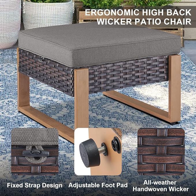 Belord 6 Piece Outdoor Patio Furniture Set with Propane Fire Pit Table, Wicker Patio Conversation Set with 2 Swivel Rocker Chairs Rattan Sofa and Removable 4" Thick Cushions for Deck Backyard