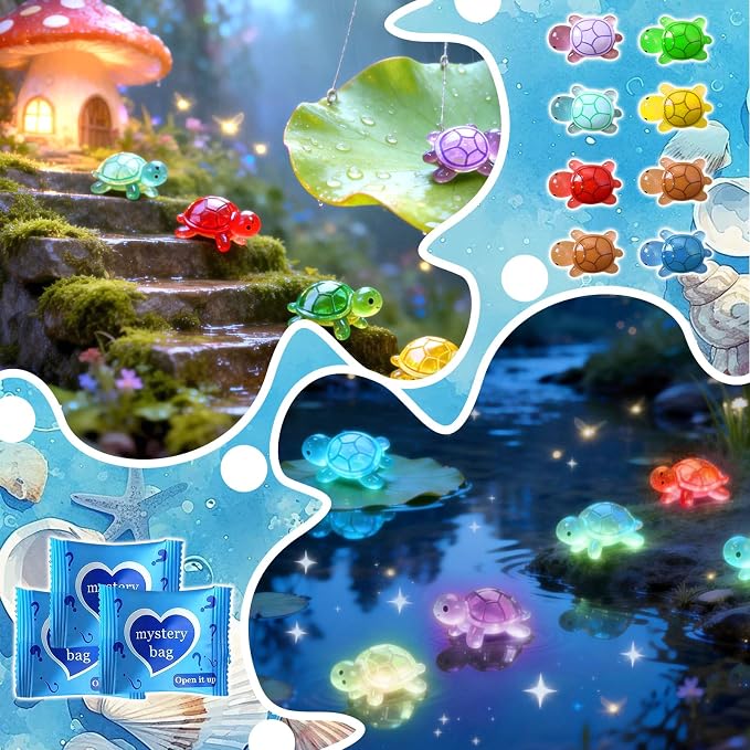 Mini Glow In The Dark Animal Resin Models, Resin Animals Mystery Bags, Individually Wrapped Blind Bags Tiny Animal Figurines, Collectible Mini Animals For Fairy Garden, DIY Crafts (50, Turtle)