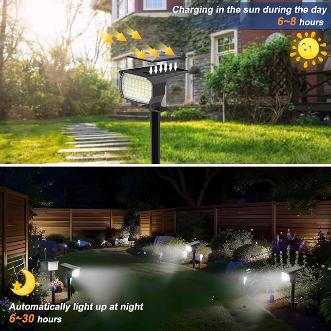Solar Spot Lights Outdoor Waterproof Landscape Spotlight Cool White 2 Pack | Waterproof IP65, 46 LEDs, 3 Modes Auto On/Off WENATY Solar Powered Flood Lights for Outside Pathway, Yard, Garden, Walkway