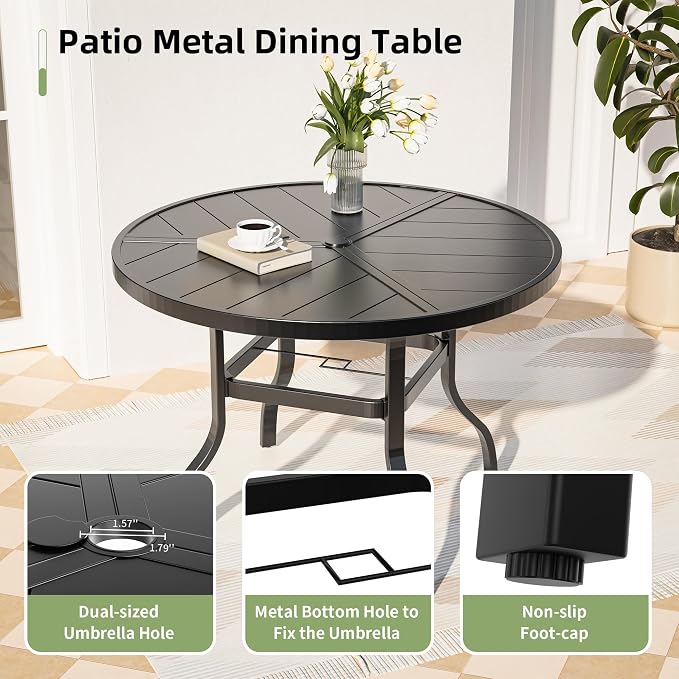 Amopatio 5 Pieces Patio Dining Set for 4, Outdoor Table and Chairs, 4 All Weather Swivel Patio Chairs, 39" Patio Spliced Round Table with Umbrella Hole, for Deck, Backyard, Poolside & Garden, Black