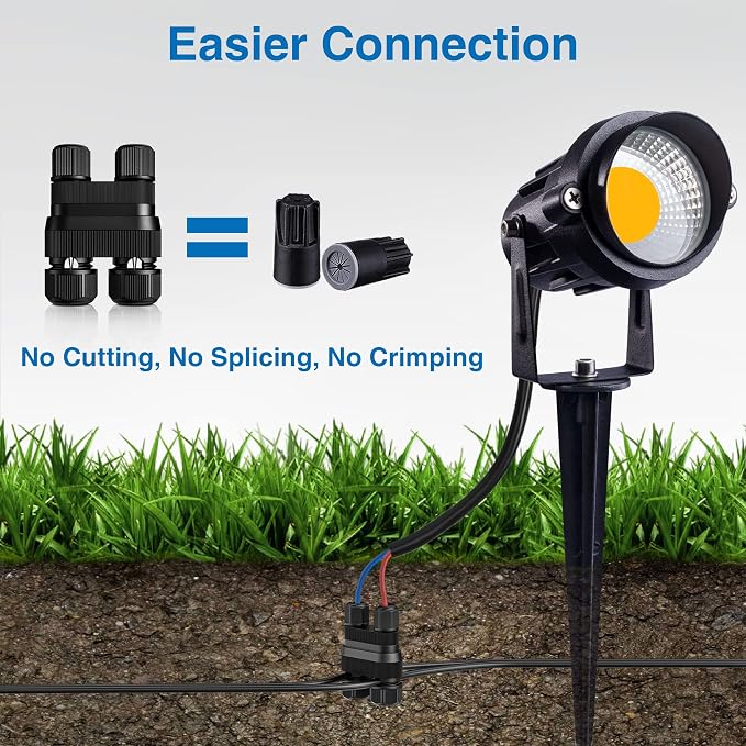 SUNVIE Fastlock2 Low Voltage Connectors 20 Pack, Waterproof, 12-18 Gauge | Landscape Lighting Connectors Low Voltage Wire Connector for Low Voltage Landscape Lights Outdoor Landscape Path Lights