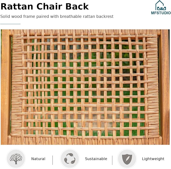 MFSTUDIO Patio Dining Chairs, Set of 2, Acacia Wood & Rattan, Natural Wood | Breathable, Supports 300 lb, For Garden