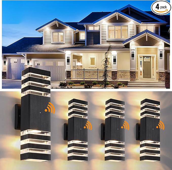Dusk to Dawn Outdoor Lighting 4 Pack, 3000K Warm White Porch Lights Outdoor for Patio Waterproof Exterior Light Fixture Sconce for House Hallway Garden Corridor