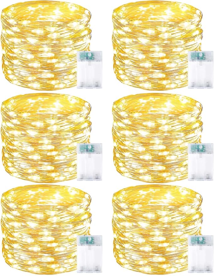 6 Pack Fairy Lights Battery Operated with Timer, Each 20FT 60LED Christmas String Lights Outdoor Indoor, Cuttable Battery Twinkle Light for Bedroom Home Wedding DIY Christmas Decorations (Warm White) | Cuttable Copper Wire, Waterproof Battery String Li...