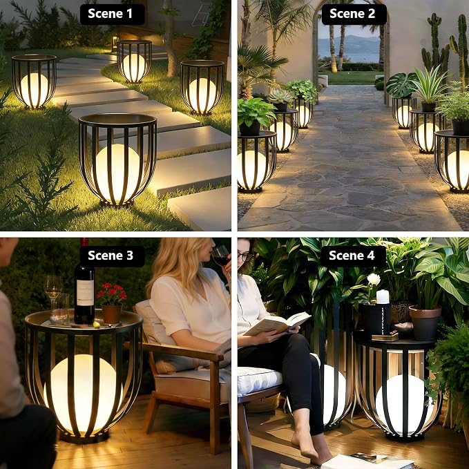 Outdoor Solar Side Table, Built-in LED Ball Light,Remote Control and Portable Solar Panels,Suitable for Outdoor Spaces Such as courtyards and Gardens