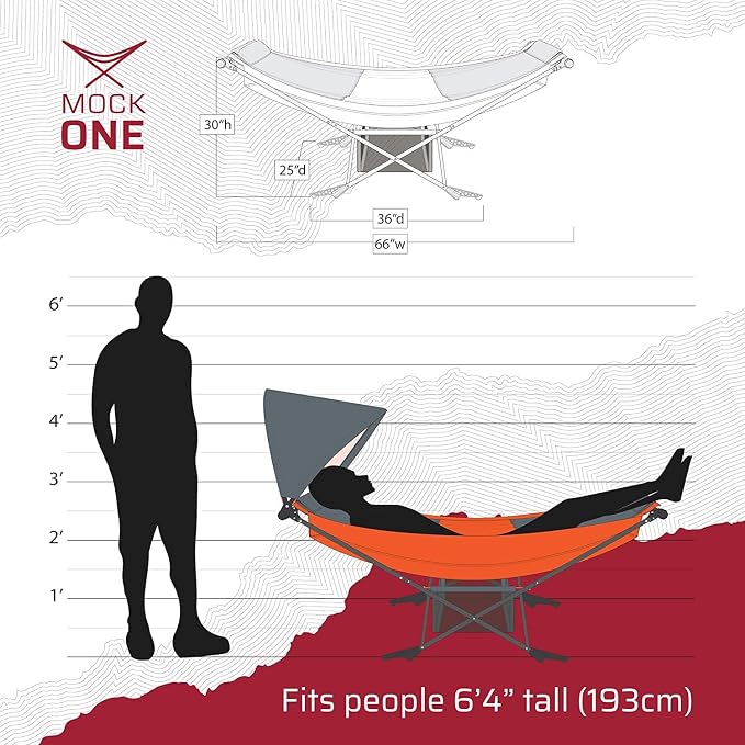 Portable Hammock with Stand, World's Best Mock ONE® Hammock, Compact Folding Framed Hammock with Adjustable Sunshade Canopy for Park, Backyard, Garden, Camping, Hiking, Mountaineering, Beaches- Orange