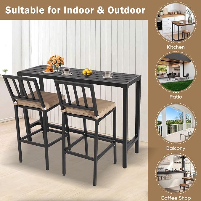 Outdoor Bar Table, Patio Counter Height Bar Table, WPC Waterproof Bar Tables for Patio, Garden, Yard, Balcony, Poolside (55")