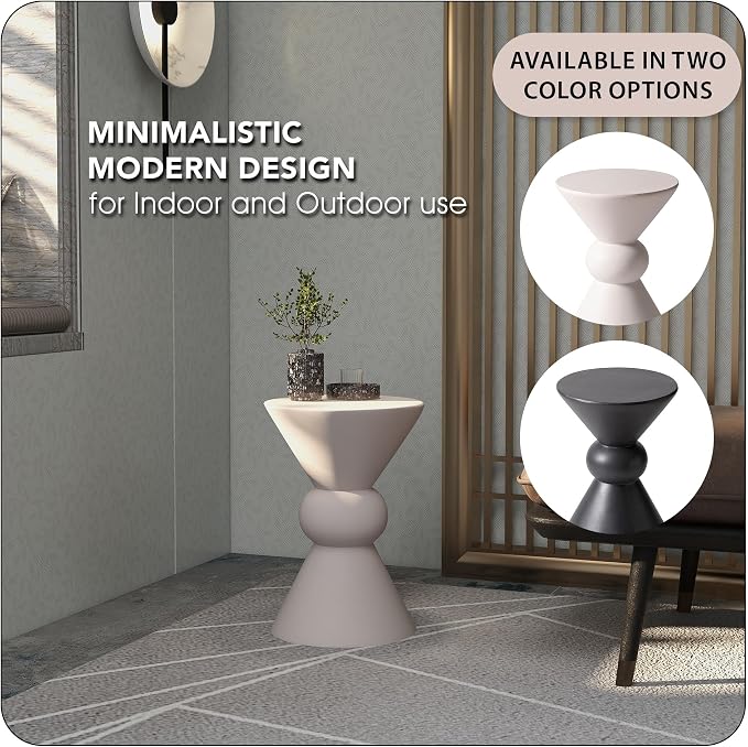LeisureMod Modern Round Side Table, 18-inch Cream Fiberstone Accent End Table – Weather-Resistant Concrete Look Pedestal Table for Living Room, Patio, Garden & Outdoor Decor