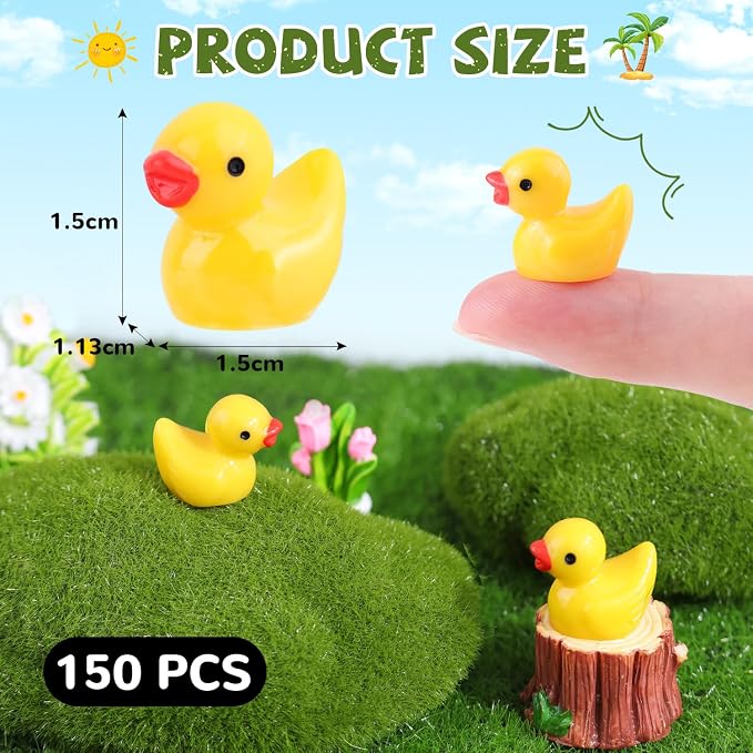 TINKRSTUFF 150PCS Mini Resin Animals Cute Yellow Tiny Ducks,Miniature Duck Figures to Hide,Little Animal Small Figurines Bulk for Desk Garden Landscape Aquarium Ornaments DIY Crafts & Decor