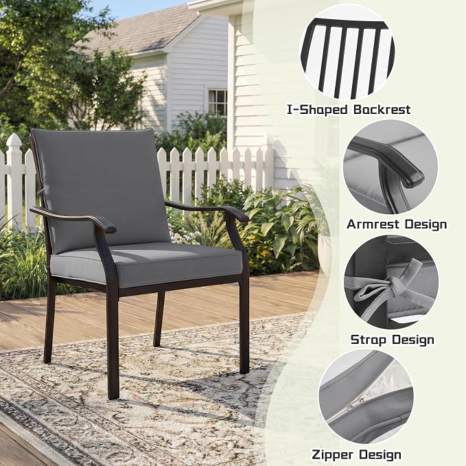7 Piece Outdoor Patio Dining Set, 62’’ Rectangular Metal Dining Table with Umbrella Hole & 6pcs Outdoor Metal Dining Chairs, Outdoor Furniture Dining Set for Patio, Balcony, Lawn, Garden, Backyard
