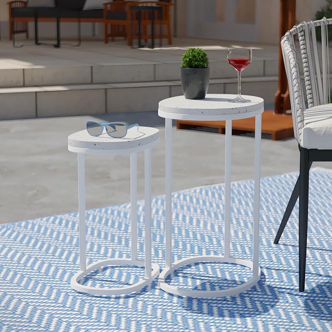 Generic Terrazzo Outdoor Nesting Tables – 2pc Set, White