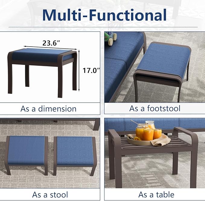 Patio Furniture Set 9-Seat Aluminum Armrest Sofa, Aluminum Outdoor Furniture with 2 Swivel Chairs, 5" Cushions, Outdoor Sectional with High Backrest & 2 Footstools for Backyard, Poolside - Blue
