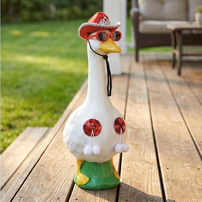 Funny Porch Goose Summer Bikini, Sunglasses & Tassel Skirt - Fits 17'' and 24'' Lawn Geese - Yard Decoration (Round Fringe)