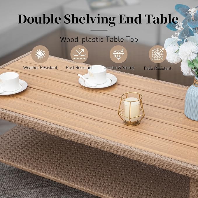 Patio Furniture Set 4 pcs, Wicker Rattan Outdoor Furniture with 5.5” Thick Cushions, 3-Seat Sofa, 2 Chairs and Coffee Table, Outdoor Conversation Set for Garden Backyard Deck, 5 Seats Grey