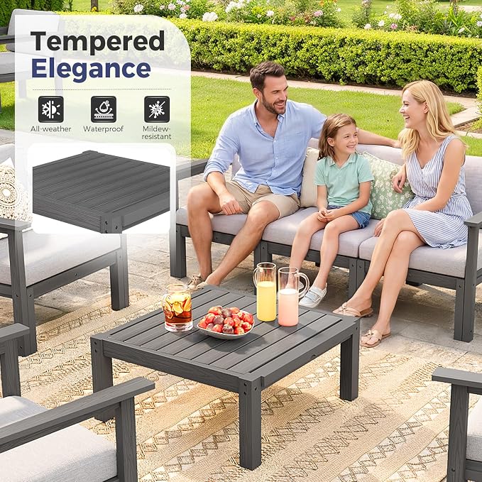 Modular Outdoor Patio Conversation Set, 11-Piece U-Shaped Sectional Sofa Set with Coffee Tables & Thick Cushions, Easy Side Interlock, HIPS All-Weather Patio Furniture Set for Backyard, Deck, Poolside