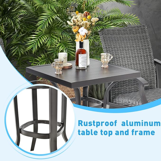Tangkula 24 Inch Outdoor Bar Table, Patio Bar Height Table with Aluminum Tabletop & Heavy-Duty Metal Legs, Adjustable Footpads, Square Bar Table for Poolside, Backyard, Balcony