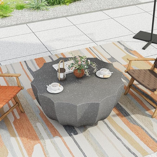 35.43" Modern Outdoor Waterproof Coffee Table - Durable MgO Cement Design for Patio, Garden, Backyard & Living Room (Grey)