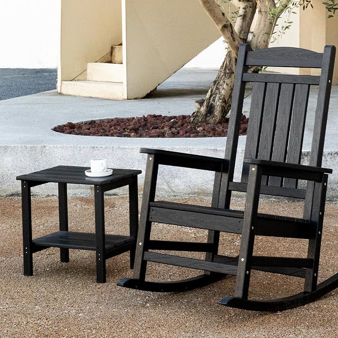 KINGYES Outdoor Side Table Set of 6, Double Layer Adirondack End Table- Black