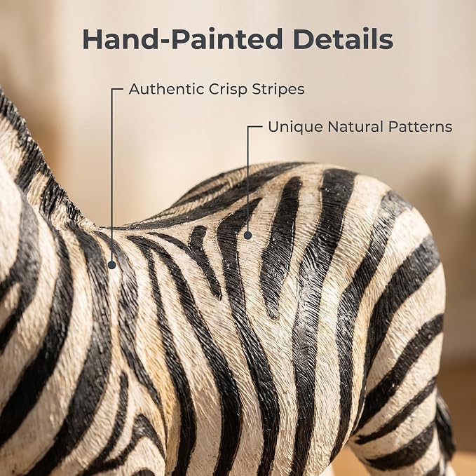 18.3" Realistic Zebra Garden Statue, Black & White Striped | Safari Animal Sculpture, For Patio, Yard & Pool Decor