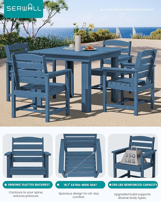 SERWALL HDPE Outdoor Square Dining Set for 4 | with Armchair Seat
