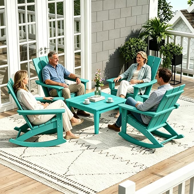 WestinTrends Ashore Outdoor Coffee Table, 32 Inch All Weather Poly Lumber Adirondack Patio Coffee Table Square Low Table, Turquoise