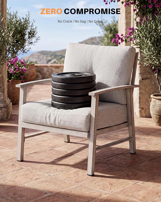 Outdoor Patio Chairs Set of 2, Outdoor Aluminum Armchair Conversation Set with Thick Cushions, 2 Pieces All Weather Patio Furniture Sofa Chairs Set for Garden, Poolside, Lawn, White Oak
