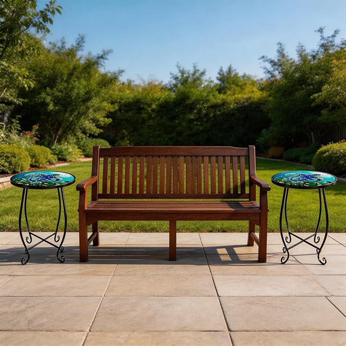 15 Inch Tall Outdoor Patio Table, Foldable Metal Turtle Table with Mosaic Design, Shatterproof Small Patio Table for Balcony Porch, Rust Resistant Mosaic Outdoor Side Table Style