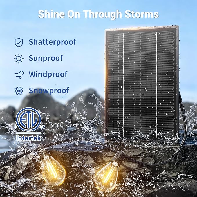 100FT Solar String Lights Outdoor Waterproof, 35+1 LED Solar Powered Lights with Remote Control, 3 Light Modes & Dimmable, USB-C Charging for Patio, Backyard, Garden, Camping
