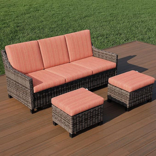Wicker Patio Conversation Set, Outdoor Patio Furniture Set with Deep Seating, Wide Armrests & Thick Cushions, All-Weather Outdoor Furniture Set for Patio, Porch, Deck & Backyard