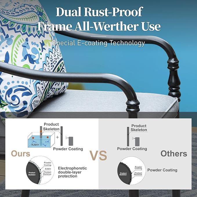 SUNSHINE VALLEY Patio Table and Chairs Set of 6, All-Weather Breathable Metal Mesh Patio Chair with Gourd-Shaped Armrests, 60x38 Wood-Like Table with Umbrella Hole, 7 Pcs Metal Frame Patio Dining Set