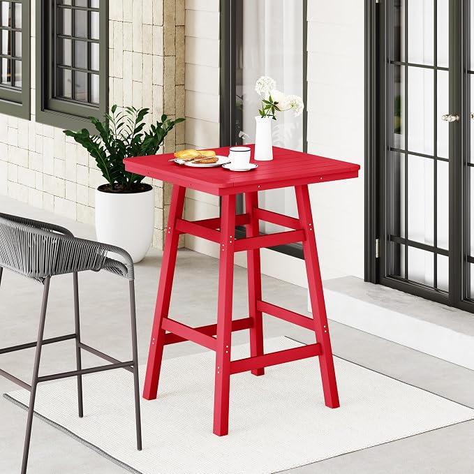 WestinTrends Malibu Square Outdoor Patio Bistro Bar Table with Umbrella Hole 42" Tall, Red