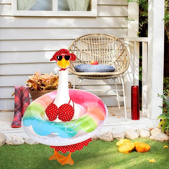 5Pcs Hawaiian Goose Outfit Lawn Bikini Porch Goose Clothes for Spring Summer Yard Lawn Outdoor Decoration (Red)