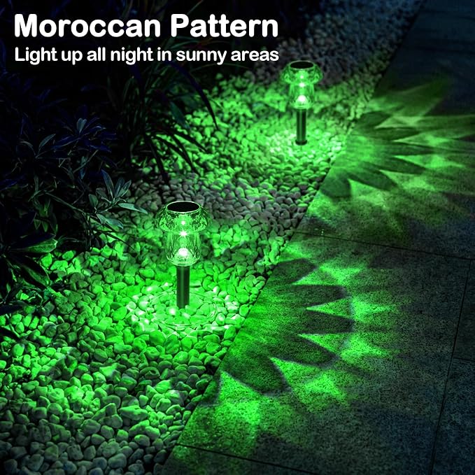 Solar Halloween Lights Outdoor 8 Pack Green Garden Mushroom Decor | LED Waterproof Halloween Decorations Outdoor for Pathway Yard Outside Driveway Walkway Landscape Path Lighting, Auto On/Off