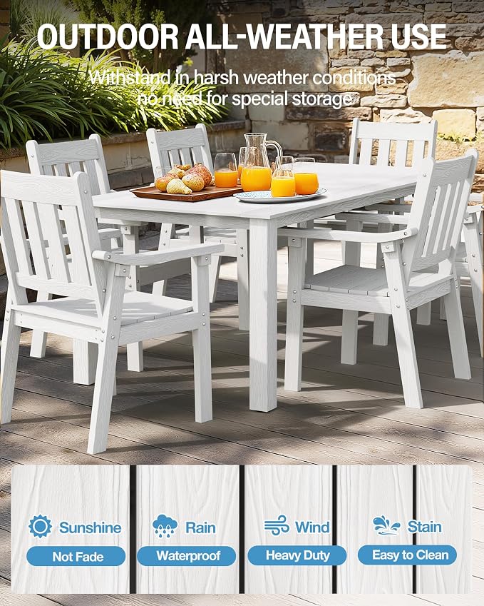 YEFU Outdoor Patio Chairs Set of 2: All Weather Outdoor Dining Chairs with Wide Curved Seat and Backrest - Plastic Patio Chairs for Outside Backyard/Garden/Pool/Porch/Deck 350lbs Capacity White