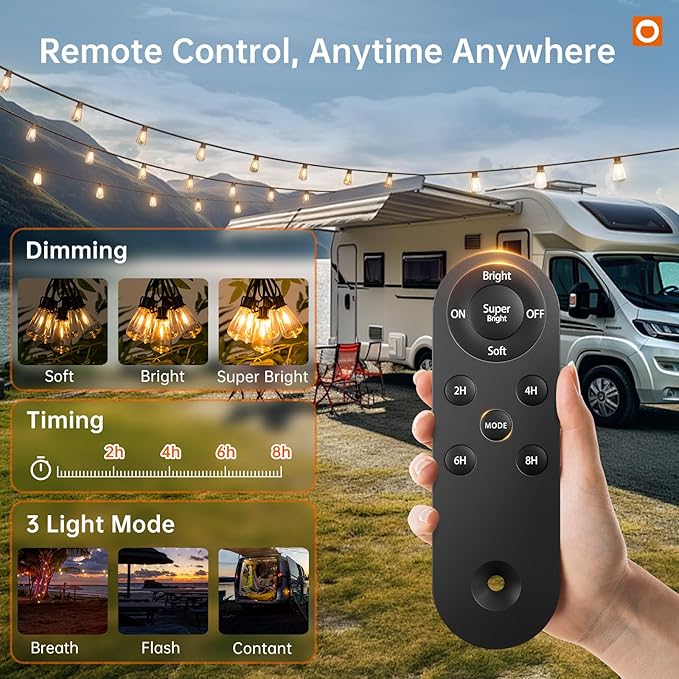 addlon 120FT(114+6) Solar String Lights Outdoor Waterproof with Remote USB | ST38 LED Shatterproof Bulbs, Solar Powered Outside Lights, Dimmable Solar Light for Camping Backyard Porch