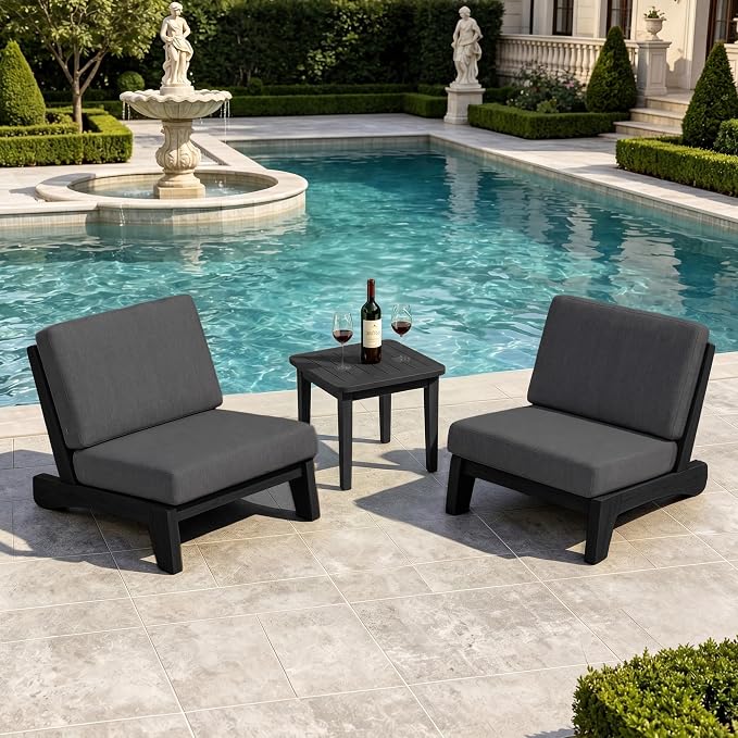 Pia Ricoo Patio Chairs Set of 2, Heavy Duty Wood Patio Furniture Set with Thick Cushions, Bistro Set All-Weather Outdoor Chairs for Balcony, Deck, Poolside, Porch - Dark Gray/Dark