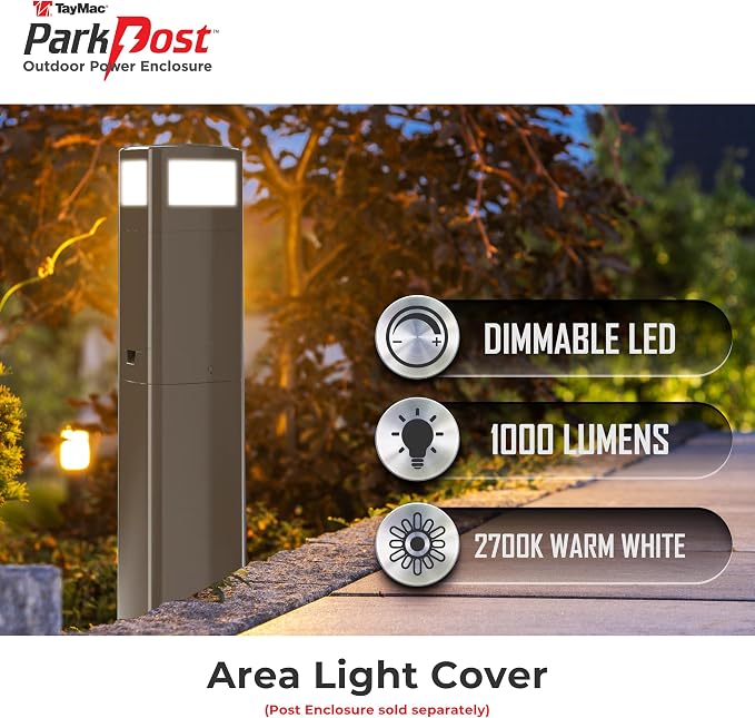 TayMac Bronze Area Light Slide Cover PPALZ for ParkPost Outdoor Power Enclosure (Required), 1000-Lumen 2700K Polycarbonate Post Cap Light for Garden Decor, Seamless LED Lighting Accessory