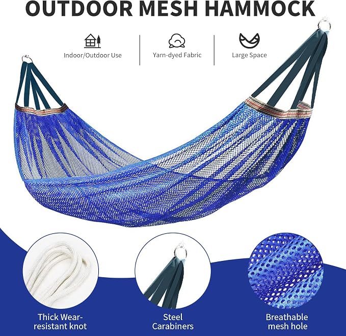 Outdoor Hammock, Load Bearing Camping Hammock, Travel Hammock with Storage Bag for Garden Beach Yard Travel (Blue)