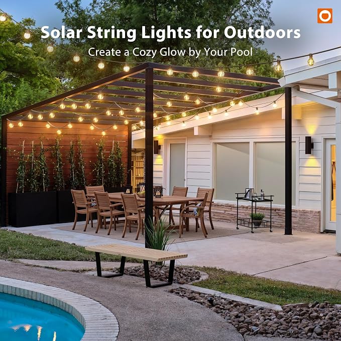 addlon 100FT Solar String Lights Outdoor with Remote, 54 LED Shatterproof | USB Charging, 20+ Hour Runtime, Dimmable & Timable, G40 Waterproof Solar Lights for Outside Backyard Patio Garden Decor