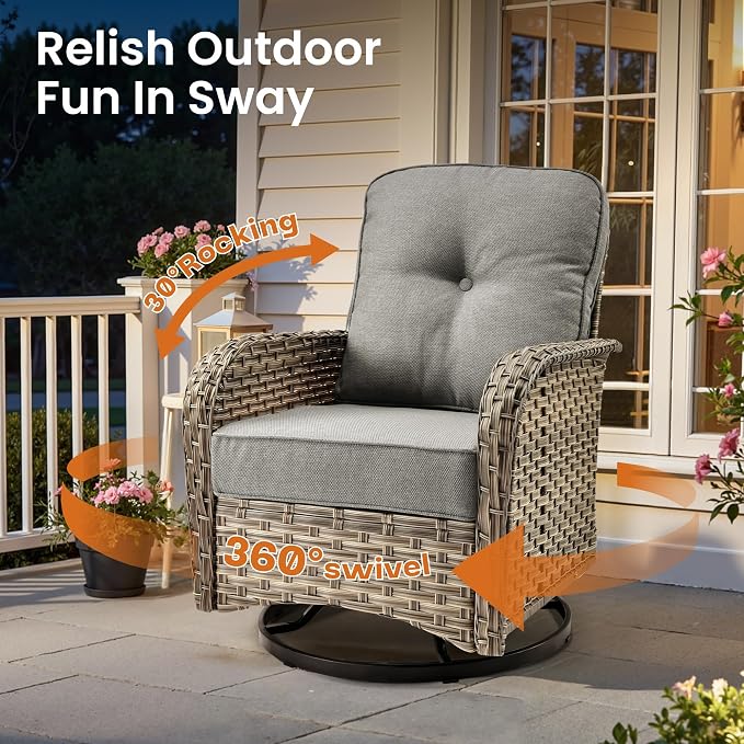 ovios 8 Piece Patio Sectional Furniture with Swivel Rocking Chairs, Rattan Wicker Coversation Couch Set, Outdoor Sofa Set for Outside Porch Balcony Backyard Pool, Dark Grey