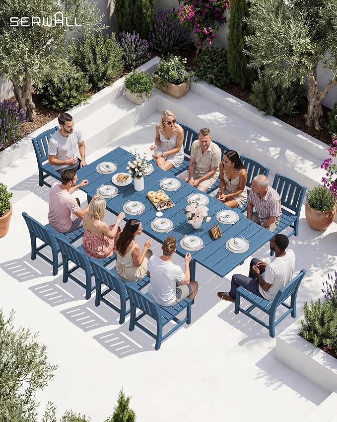 SERWALL Outdoor Dining Chairs Set of 4, Blue | All-Weather HDPE Patio Armless Chairs Suitable Outdoor Dining Table