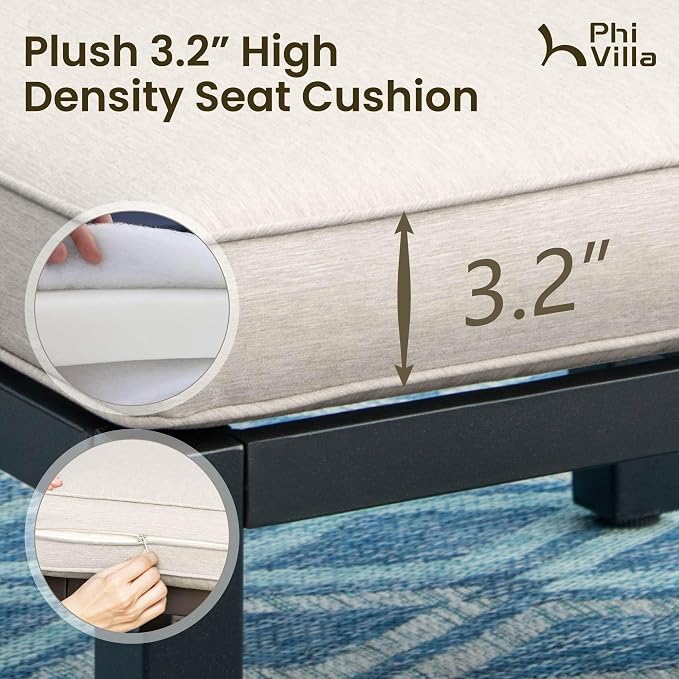 PHI VILLA 3 Pieces Outdoor Patio Furniture Set,Metal Frame Modern Outdoor Sectional Sofa Set,4 Seats Patio Conversation Sets with Coffee Table,for Poolside and Backyard,Light Grey